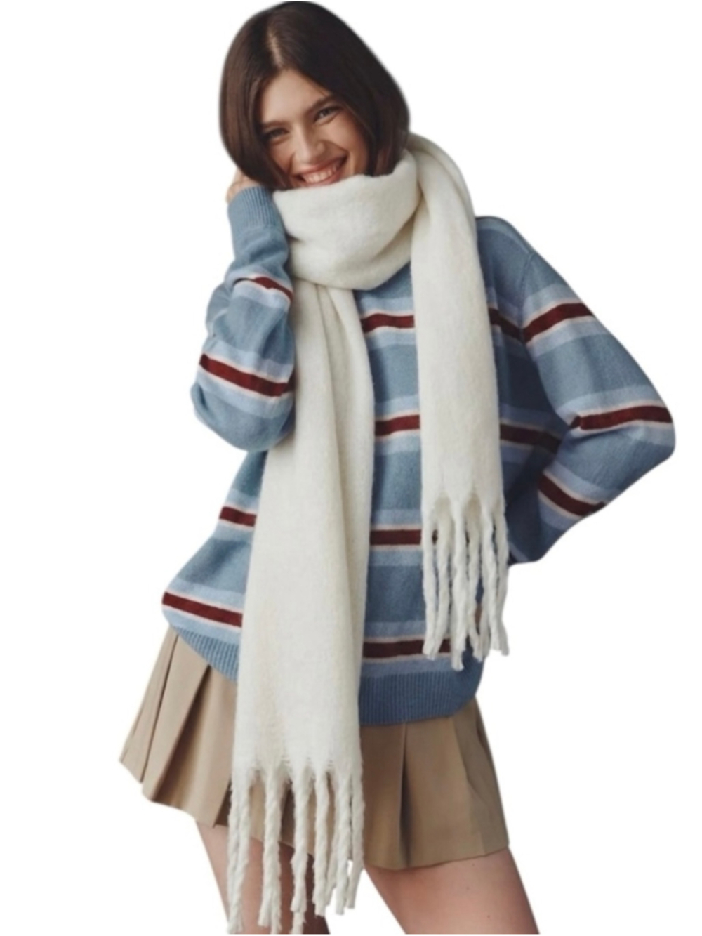 Maeve Anthropologie Fringe White Scarf